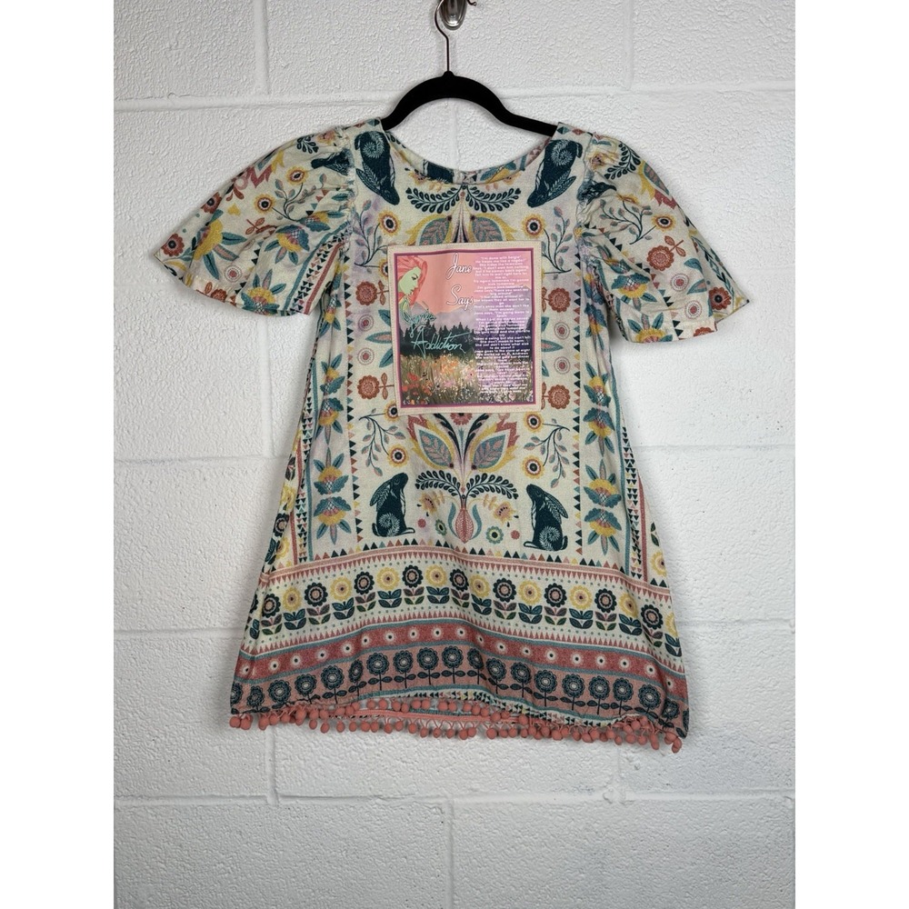 Fabula Minha and Girls Size 8 Folk Art Floral Bunny Dress Pom Trim Jane Says